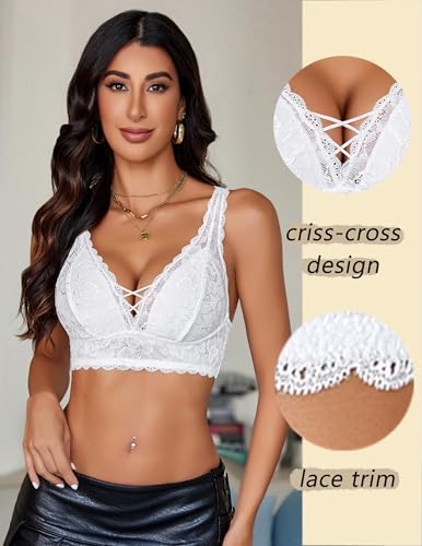 Image of Avidlove Lace Bralette for Women Sexy Unpadded and Unlined Wireless Bra V Neck Criss Cross Everyday Lingerie Bralettes