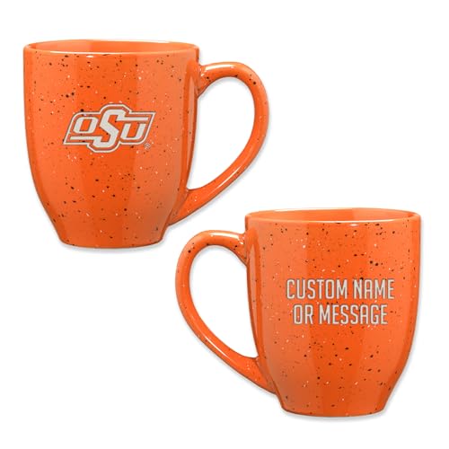 Image of Rico Industries NCAA Oklahoma State Cowboys Orange Personalized 16 oz Team Color Laser Engraved Speckled Ceramic Coffee Mug