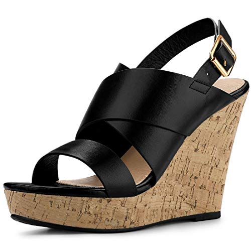 Sandales compensées en bois Allegra K pour femme noires pointure 42