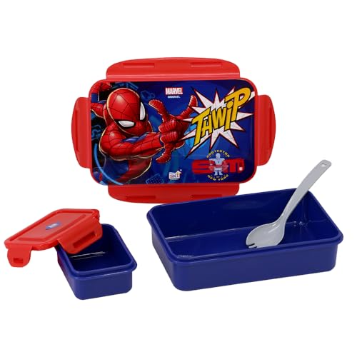 Image of SKi Homeware Lock & Seal Disney Lunch Box + Water Bottle Combo, for School Kids, a Gift for Girls and Boys with Attractive Character Prints and Vibrant Colours (Spiderman 1)