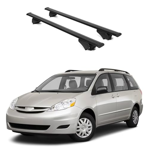 ERKUL Roof Rack Cross Bars for Toyota Sienna 2004-2010 | Aluminum Crossbars with Anti Theft Lock for Rooftop | Compatible with Raised Rails - Black