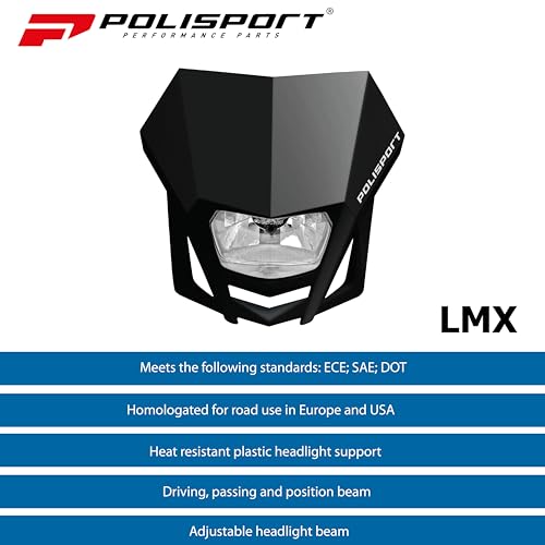 Polisport 8657600002 - LMX-Scheinwerfer aus Polypropylen mit Halogenlampe, kompatibel mit allen Motocross-/Enduro-Modellen in Farbe schwarz