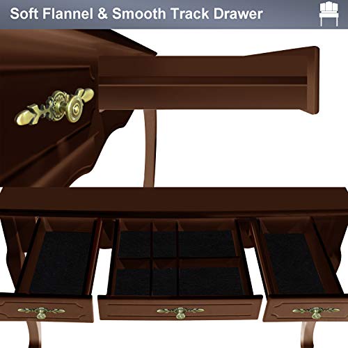 Vanity Beauty Station,Large Tri-Folding Necklace Hooked Mirrors,6 Organization 7 Drawers Makeup Dress Table with Cushioned Stool Set - Espresso