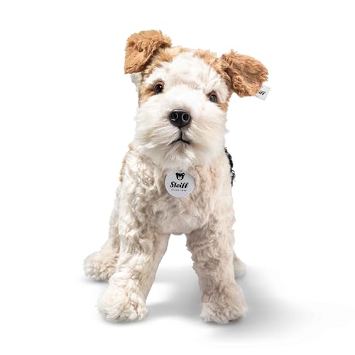 Steiff Foxy Foxterrier 32cm bunt, Süßes Stofftier mit Kunststoffaugen, aus kuschelweichem Plüsch, Plüschtier für Kinder, Jungen & Mädchen, waschmaschinenfest