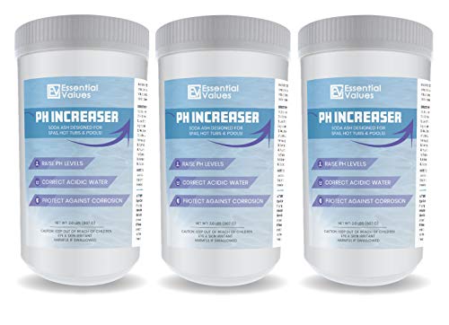 Essential Values 3 Pack PH Increaser (2.50 LBS per Bottle) - Soda Ash is Perfect for Balancing & Maintaining Hot Tubs, Spas, Pools - Fight Corrosion & Acidic Water Safely, Proudly Made in USA