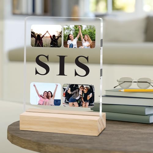 Image of Giftplease Customized Photo Frame with Text & Wooden Stand | Personalised Printed Photo Frame Gift for Sister | Birthday, Tabletop D cor | Customized Photo Gift (6x8 Inches) SIS 04