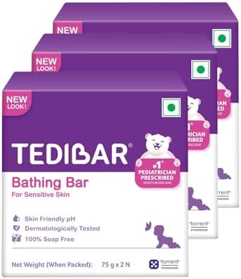 Tedibar Moisturising Baby Bathing Bar 75x2g (Pack of 3) 100% Soap Free No. 1* Pediatrician Prescribed Moisturising Bar - By Torrent Pharma