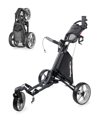 Caddytek CaddyLite One Swivel V8 Golf Push Cart - 3 Wheel Lightweight Folding Trolley with 360° Swivel Front Wheel, Cooler Basket, Umbrella and Drink Holder, Adjustable Handle