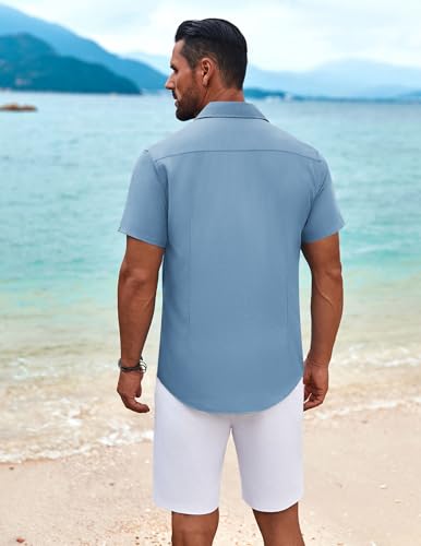 Image of COOFANDY Mens Cuban Guayabera Shirt Short Sleeve Button Down Shirts Summer Beach Vacation Shirts