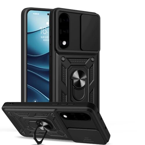 Image of Spazy Case OnePlus Nord 5 Back Cover | Heavy Duty Hybrid Case with 360 Degree Rotating Finger Ring Holder + Slider Shutter Camera Protection Case for OnePlus Nord 5 - Black