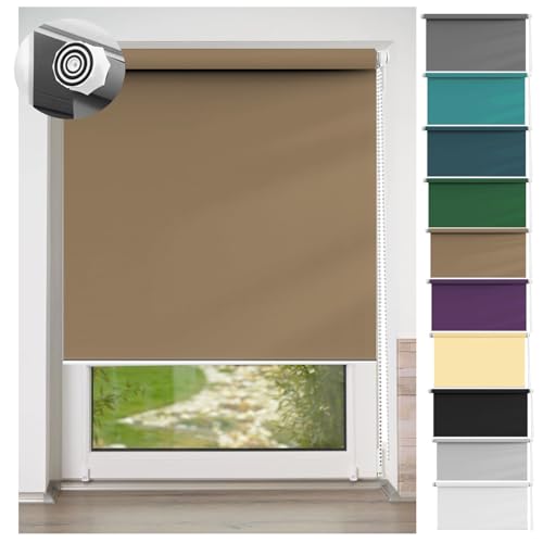 Verdunkelungsrollo Klemmfix ohne Bohren 90 x 190 cm Sichtschutz, Lichtschutz, Blickdichtes Seitenzugrollo Inkl. Aller Montage-Teile für Wohnzimmer, Schlafzimmer, Taupe