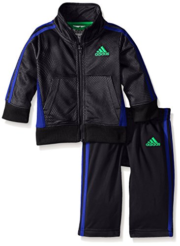 adidas Baby Boys' Iconic Tricot Jacket and Pant Set, Black Print, 12 Months