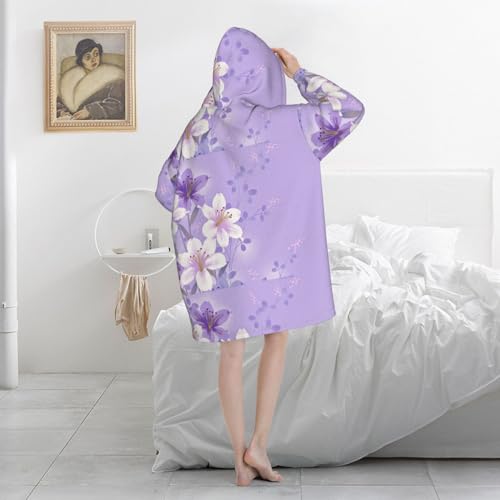 Sweat à capuche couverture unisexe en flanelle violette à manches - 5