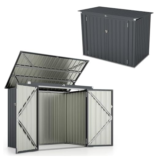 HOMASIS Capannone da Giardino, Casetta Metallica con Tetto Inclinato da Esterno, Porta Attrezzi da Giardino con Doppia Porta con Serrature e Due Chiavi per Fattoria, 172 x 101 x 130 cm (Grigio)