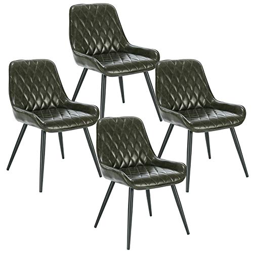 ELIGHTRY Lot de 4 Chaises de Salle à Manger Rétro Chaise de Cuisine avec Dossier Chaise de Salon Assise en Similicuir et Pieds en Métal,Vert foncé