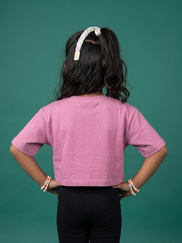 Image of KiddoPanti Girls 100% Cotton Solid Drop Shoulder Half Sleeve Round Neck Crop Tee
