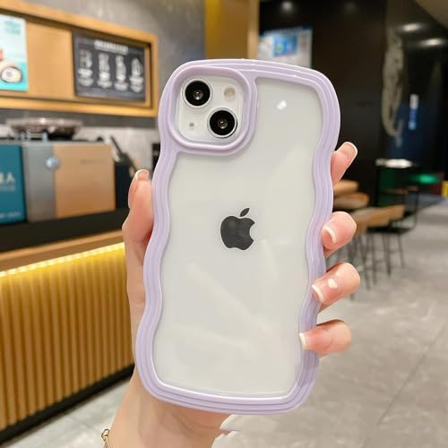 Image of MIDOS Back Cover Compatible with iPhone 14 Plus, Cute Curly Wave Frame Clear Case for Girls Women, Transparent Soft Silicone TPU Bumper Shockproof Protective Cover for iPhone 14 Plus (Purple)