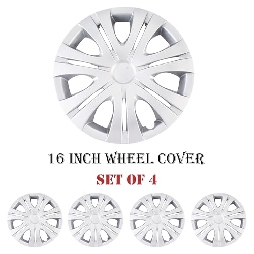 Image of Smoke Matte Silver Car Vehicle Chrome Wheel Rim Skin Cover 16 inch Automotive Hubcap Wheel Cover Replacement Hubcaps Rim Protection Accessories Set of 4, 16 inch
