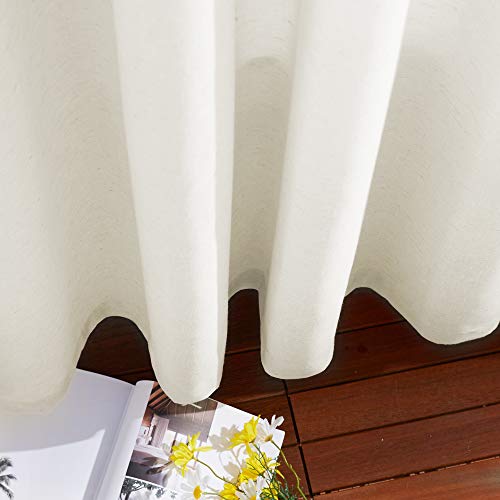 NICETOWN Semi Sheer Curtains 84 inch Length 2 Panels, Grommet Retro Window Treatment Natural Open Linen Curtains Vertical Drapes Privacy with Light Through for Living Room, Vanilla, W52 x L84