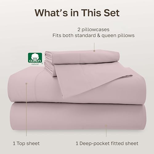 Image of California Design Den Full Size Bed Sheets Set - 500 Thread Count Sateen, Natural 100% Cotton Sheet Set, Fully Elasticized Deep Pockets, Snug Fit, Breathable Bedding - Soft Rose