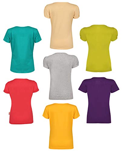 Image of SINI MINI Sinimini Girls Half Sleeve Cotton Round Neck Tshirt with bio wash (Pack of 7).