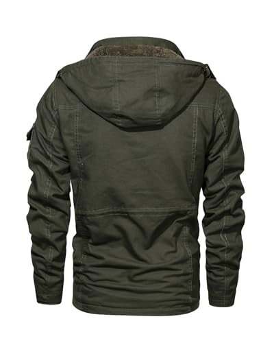 INVACHI Men's Winter Jacket Cotton Military Jackets Fleece Lined Thick Work Coats Warm Cargo Jackets with Hooded Pockets2