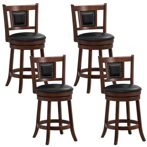 Butacos giratorios GIANTEX, set de 4 unidades, altura de barra 25,5 pulgadas, respaldo ergonómico, asiento acolchado suave, patas de madera de caucho, reposapiés, sin brazos, para cocina, comedor y pub miniatura 1