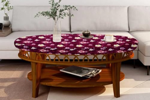 Image of The Furnishing Tree Elastic Oval Center Table Cover WxL 30x48 in Inches Polyester Floral Pattern Red