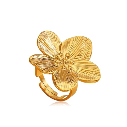 ONBRIG Chunky Rings for Women Adjustable Flower Rings Statement Rings Flower Jewelry for Women
