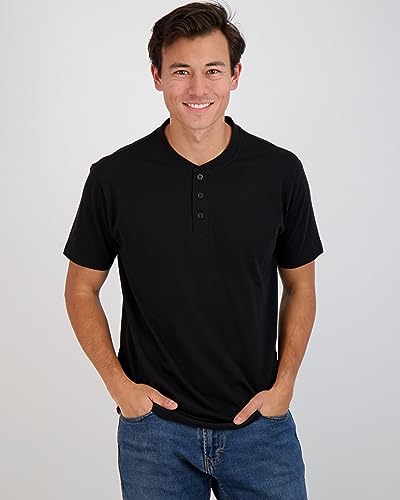 Image of Real Essentials 3 Pack: Mens Casual Long & Short Sleeve Cotton Henley Lightweight Button T-Shirt, Long Sleeve - Set
