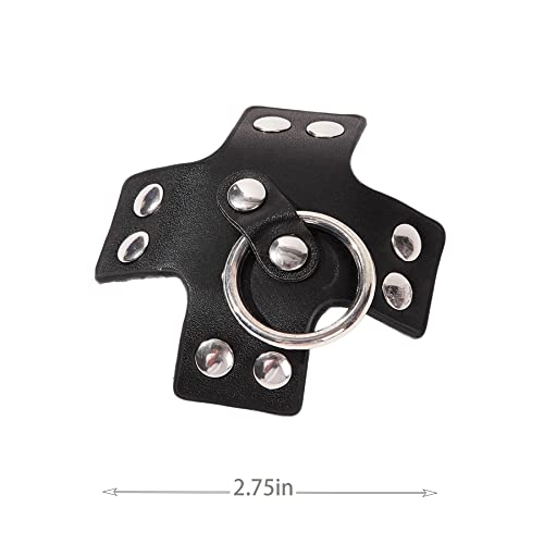 Vastlucky Black Leather Nipple Cover Reusable Pasties Punk Silver Metal Nipple Ring Breast Petals For Women Parties Rave Lingerie, One Size #TOP2