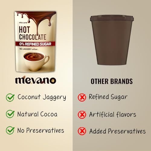 Image of Mevano Hot Chocolate Mix Powder, 600g | Refined SUGAR FREE | All Natural, REAL Cocoa without sugar, sweetened with Coconut Jaggery | Choco powder for Milk, Cold & hot shakes | No Preservatives