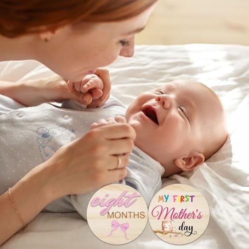 Image of Wooden Baby Monthly Milestone Cards | 3D Double-Sided Pink Number 1 to 12 Month Milestone Sign Baby First Holiday Newborn Photo Props Baby Shower Gifts for Girls (Monthly Milestone Signs)