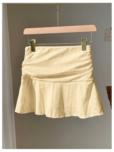 Floerns Women's Y2k Mini Skirt Eyelet Embroidery Ruched Ruffle Hem Going Out A Line Skirt3