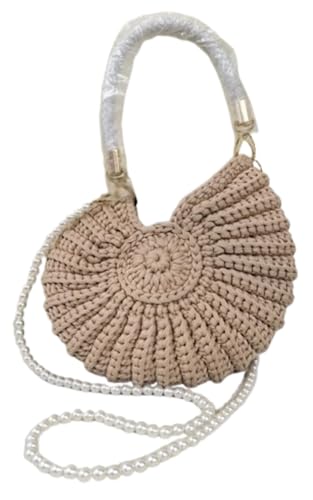 Bolsa de crochê feita à mão com concha para mulheres Boho Shell Bolsa tiracolo bolsa de ombro bolsa de mão de verão praia bolsa Hobo, Cáqui claro, free, Bolsa de ombro