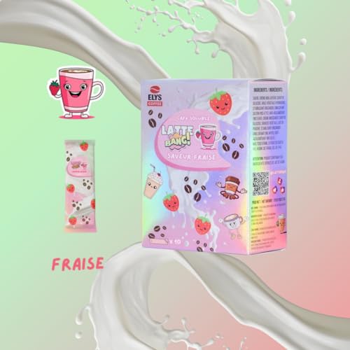 Latte Bang - Instant-Fruchtlatte-Pulver mit cremigem Erdbeergeschmack - 10 praktische Einzelbeutel à 17 g - Löslicher Kaffee mit tropischem Aroma - Schnelle Zubereitung als Heißgetränk oder Eiskaffee