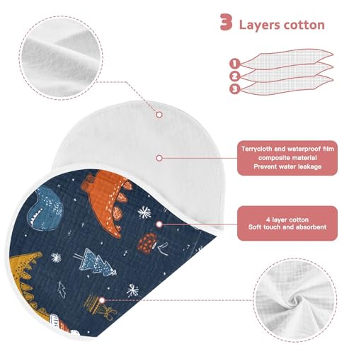 Dinosaur Rex Christmas Blue Burp Cloths Baby Boys Girls Absorbent Soft Cotton Burping Cloths Rags, 2 Pack3