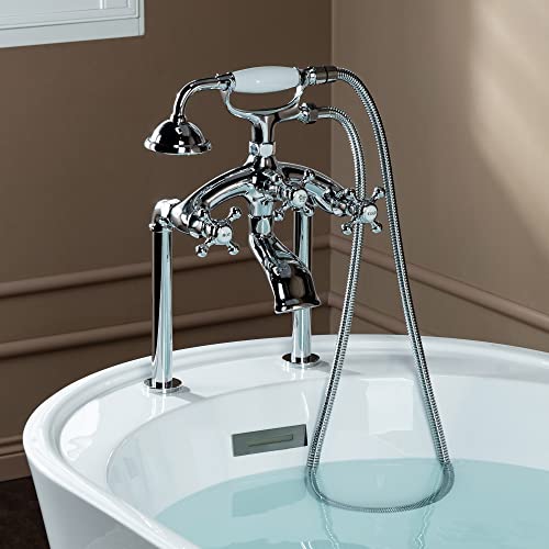 WOODBRIDGE Deck Mount Clawfoot Bathtub Faucet with 3 Metal Cross