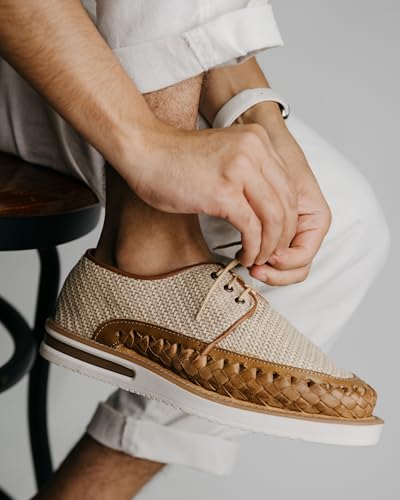 Mexico en la Piel Handmade Leather and Jute Huarache Shoes for Men - Brown Closed-Toe Lace-Up Design with White Polyurethane Sole, Comfortable, Sizes 8-13 US4