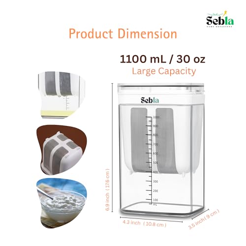 Image of Sebla Multipurpose Yogurt Filter Strainer with Scale Mark (1100 mL) │ Hung Curd Maker │ Greek Yoghurt │ Hung Curd Strainer Box │ Greek Yogurt Maker │ Dahi Filter │ Kefir Strainer Box BPA-Free
