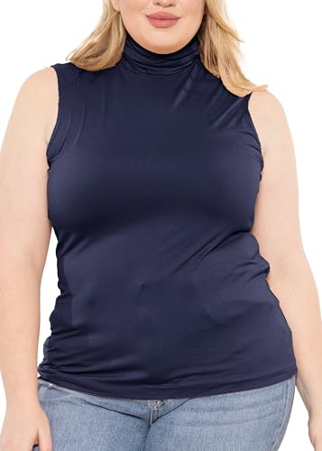 Image of Womens Turtle Neck | Long Sleeve and Sleeveless Top | Plus Size XL-7X | Tops Women White Turtleneck Women
