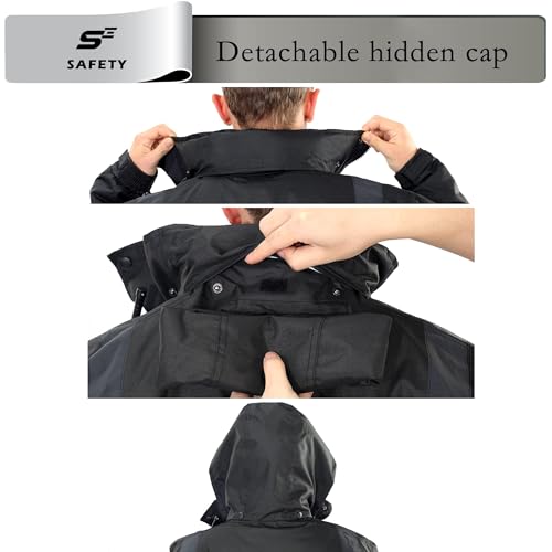Image of sesafety Reflective Jacket for Men, High Visibility Jackets, Safety Jackets for Men, Hi Vis Construction Bomber Jackets Waterproof with Pockets and Zipper, Black Bottom, Class 3