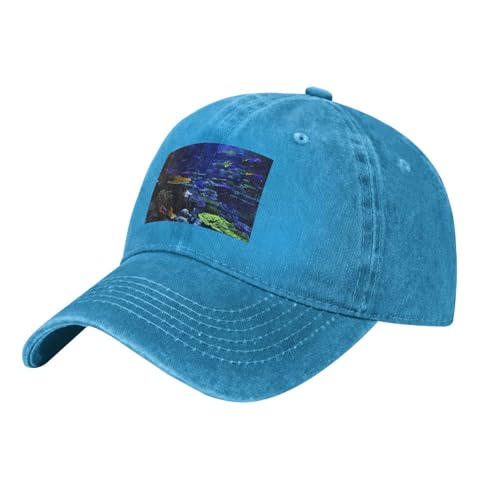 YYHWHJDE Casquette de baseball classique en denim délavé noir avec imprimé colonie de corail réglable en coton pour homme et femme