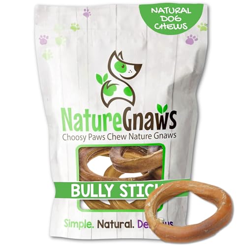 Nature Gnaws Bully Stick Rings for Dogs (5 Count) - Long Lasting for Aggressive Chewers - Natural Beef Dog Chew Bones - Rawhide Free