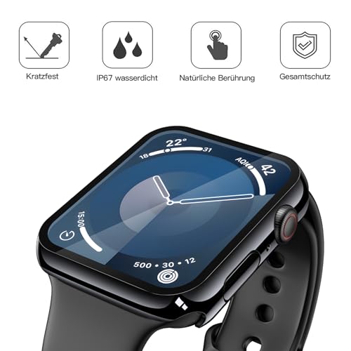 Image of Misxi [2 Pack] Waterproof Hard Case with Tempered Glass Compatible with Apple Watch Series 9 Series 8 Series 7 45mm, Ultra-Thin Protective Cover for iWatch Screen Protector, Jet Black