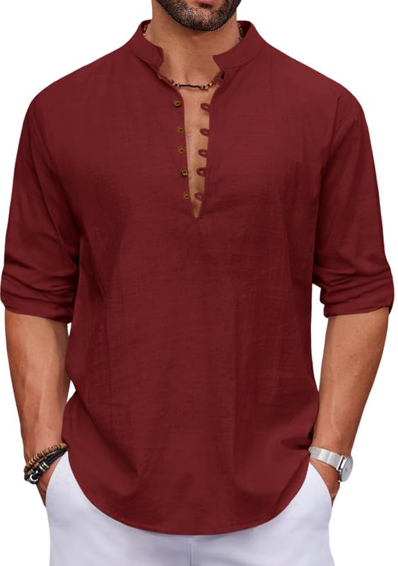 Men's Stylish Mandarin Collar Kurta | Casual Ethnic Fusion Shirt for Daily, Party & Travel | Full Sleeves | Cotton Polyester Blend Comfort Fit Short Kurta