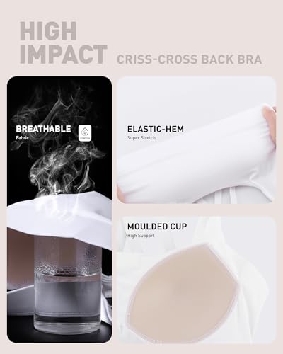 Image of RUNNING GIRL High Impact Sports Bras for Women - Scoop Neck Strappy Sports Bra High Support Moulded Cup Workout Bra