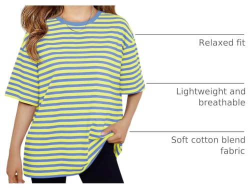 Image of Haloumoning Girls Striped Short Sleeve T Shirts Kids Summer Oversized Tops Casual Crewneck Tees 5-14 Years