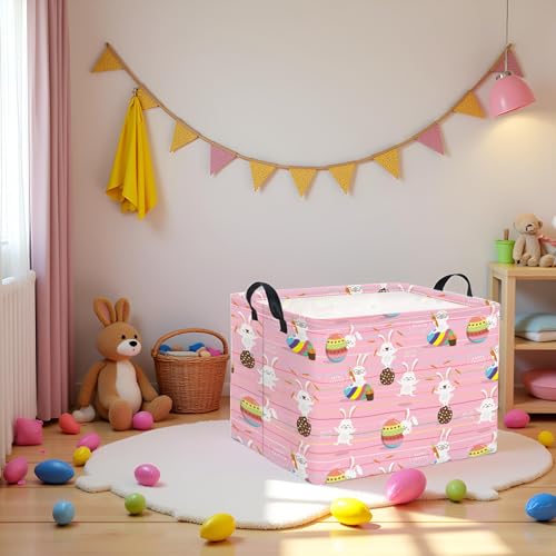 Image of Rectangular Easter Basket Easter Basket for Kids Baby Storage Basket Cute Toy Storage Bin Organizer Shelf Book Basket Easter Room Decor(Line Easter Egg)