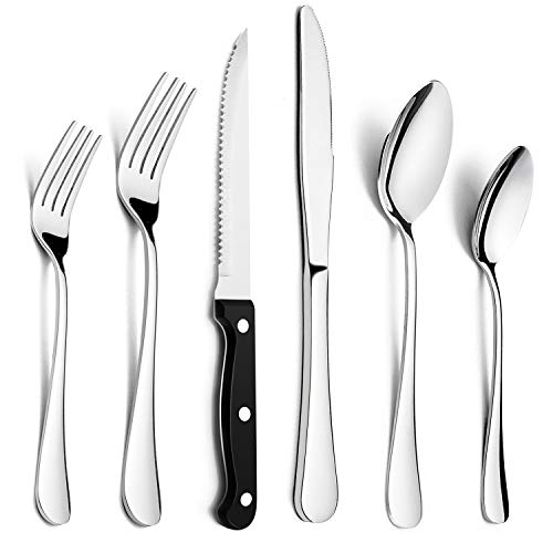 Silverware Set with Steak Knives, HaWare 48 Pieces Stainless Steel Classic Flatware Eating